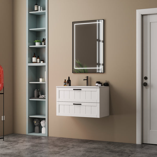 English Elm 31.5" Wall-Mounted Bathroom Vanity with Sink Combo, Large Soft-Close Drawers, Modern Decor Lines White W3151S00010