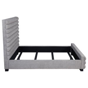 English Elm Grey Upholstered Queen Bed with High Channel-Tufted Bouclé Headboard, Durable Wood Frame, Modern Transitional Style, Textured Gray Appeal B062S01304