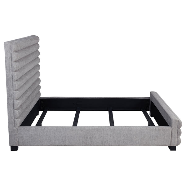 English Elm Grey Upholstered Queen Bed with High Channel-Tufted Bouclé Headboard, Durable Wood Frame, Modern Transitional Style, Textured Gray Appeal B062S01304