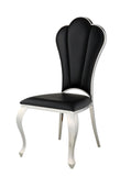 Scalloped Black Side Chairs, Set of 2, PU Upholstery, Stainless-Steel Frame, Padded Seats - 20 x 24 x 43