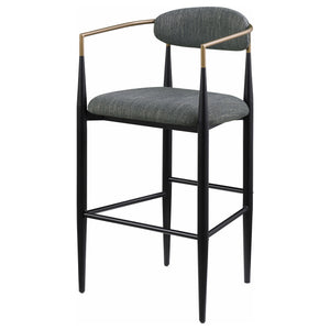 English Elm Renfroe Mid-Century Fabric Upholstered Bar Stool Set of 2 with Padded Back, Footrest and Black Base DARK GREY B062P299976