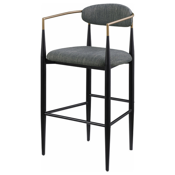 English Elm Renfroe Mid-Century Fabric Upholstered Bar Stool Set of 2 with Padded Back, Footrest and Black Base DARK GREY B062P299976