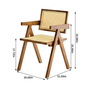 English Elm 2 Walnut Dining Chairs With Rattan Weaving – Ergonomic Solid Wood Armrests For Stylish Comfort W2720P237606