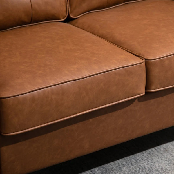 English Elm Double Seat Pu Leather Loveseat Button Tufted Low Profile Design for Living Room T3971S00031