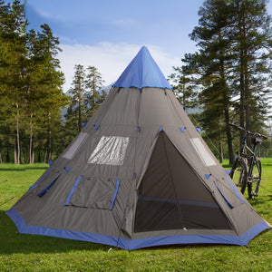 English Elm Outsunny Teepee Camping Tent 12 Ft Waterproof Shelter for 6 to 7 with Mesh Vents W2225P217034