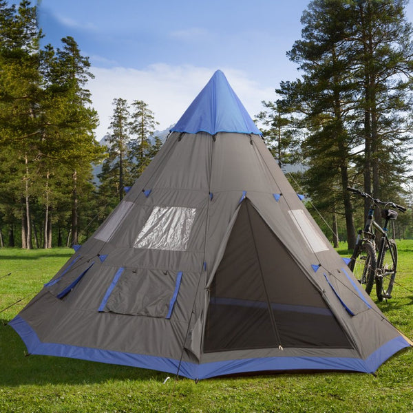 English Elm Outsunny Teepee Camping Tent 12 Ft Waterproof Shelter for 6 to 7 with Mesh Vents W2225P217034