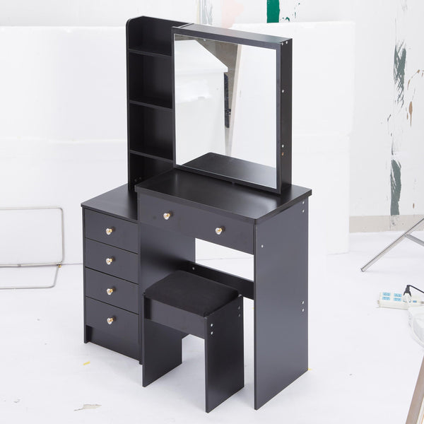 English Elm 37" Stylish Vanity Table Set With Cushioned Stool & Extra-Large Sliding Mirror For Organized Spaces W3258P293198