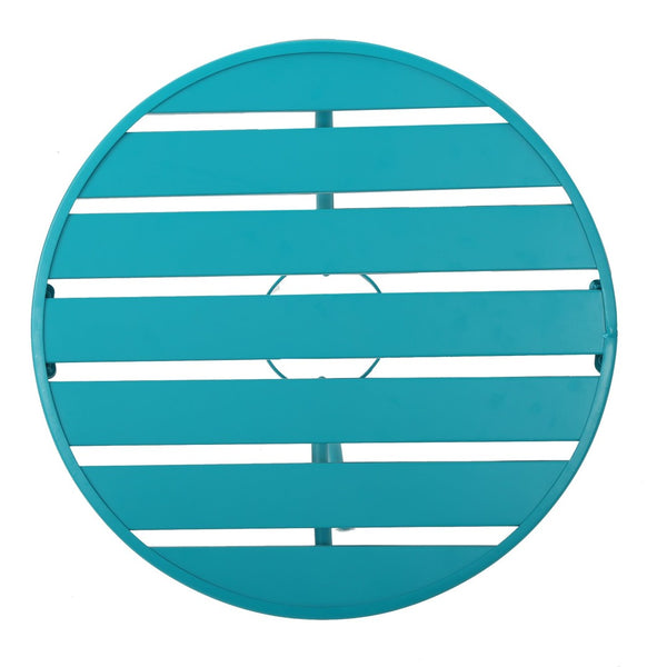 English Elm Colmar Outdoor Iron Bistro Set Powder Coated Slatted Armchairs Round Patio Table Teal 56558.00MCT
