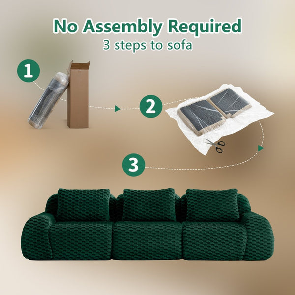 English Elm 114" Modular Cloud Sectional Sofa Flannelette Upholstery Deep Seat Living Room Couch Green W714S01525