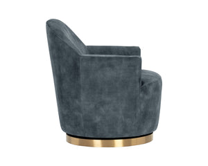 Sunpan Casey Swivel Lounge Chair - Elegant Modern Barrelback Design with Gold Stainless Steel Base Nono Petrol
