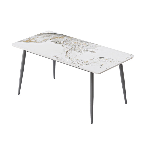 English Elm 62.99" Modern Artificial Stone Dining Table For 6 - Sleek White Top With Dark Grey Metal Legs W1535S00505