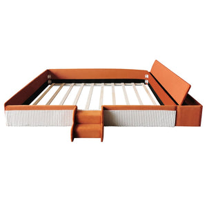 English Elm Queen Velvet Daybed with Built-in Stairs Gas Lift Storage and Padded Safety Rails Brown+White SF000203AAD