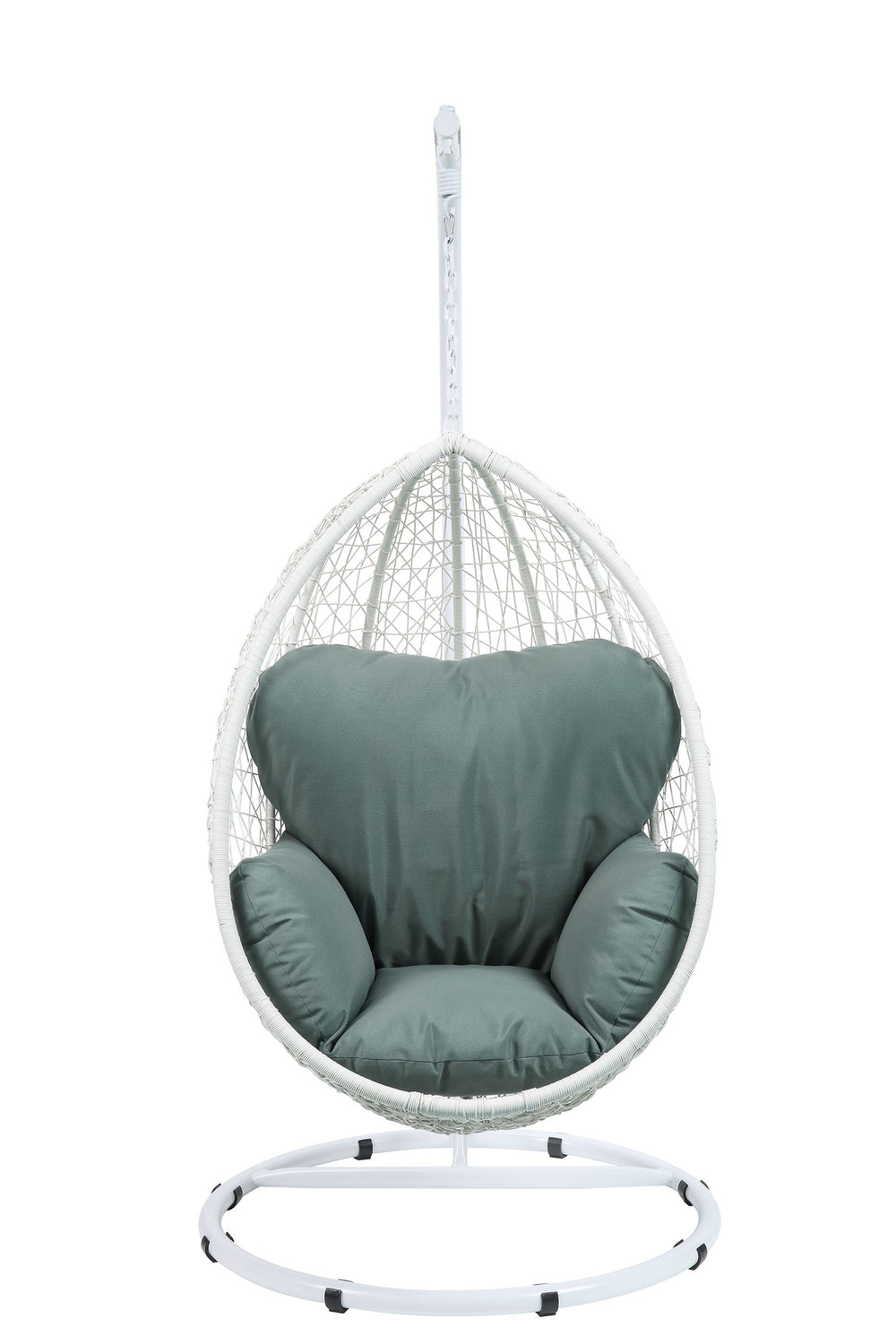 English Elm Simona Green Fabric Hanging Chair with White Wicker, Stand & Removable Cushion — All-Weather Cozy Comfort B2726S00410