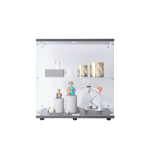 English Elm 2 Layer Glass Display Cabinet - Elegant Curio Showcase With Lock, Mdf Base, Perfect For Collectibles & More W1510P303169