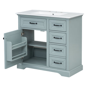 English Elm Christopher Knight Home® - 36" Bathroom Vanity with Ceramic Sink, Soft-Close Doors, 4 Drawers & Ample Storage, Freestanding Grey N759P223021E
