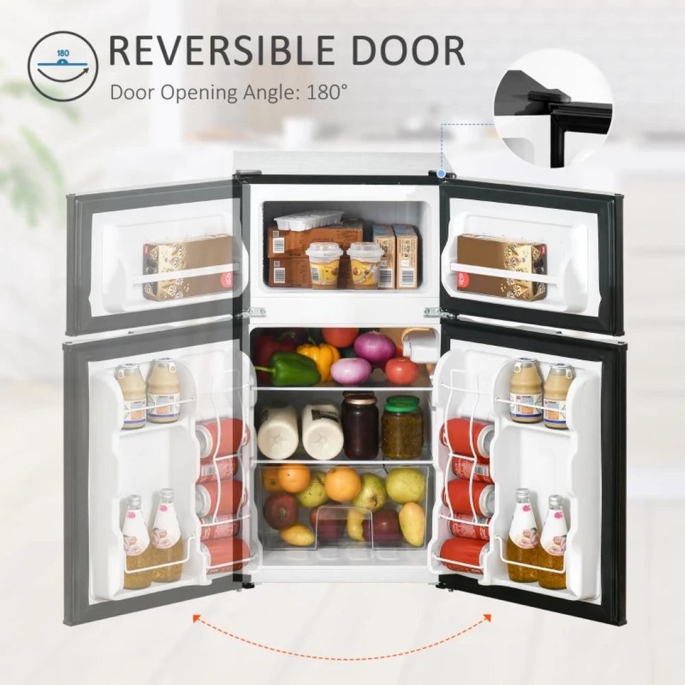 English Elm Home Compact Mini Fridge 3.2 Cu Ft Two Zone Cooling Low Noise Reversible Door T3971P473650