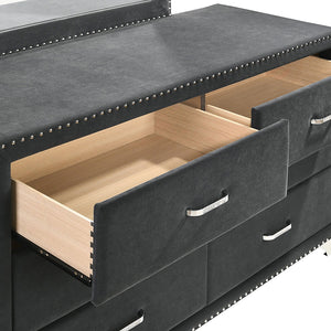 English Elm Kennedy Jeweled Grey Upholstered 6-Drawer Dresser with Chrome Nailheads — Modern Glam Storage Elegance B062P378339