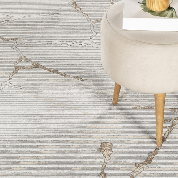 English Elm Geometrix Gray 2 Ft. 7 In. X 9 Ft. 10 In. Durable Area Rug For Modern Homes - Kid & Pet Friendly! B186P316821