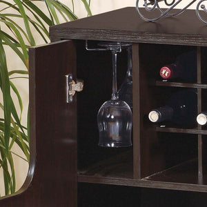 English Elm Wine Cabinet with Curved Cutout Doors Bottle Rack Glass Storage Bar Organizer B107P222502