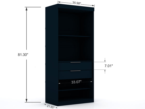 English Elm Mulberry 36" Wardrobe Closet with Adjustable Shelves, Sleek Aluminum Handles, Space-Saving Design Dark Blue B365S00005