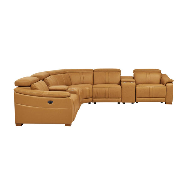 English Elm Leather Match Power Reclining Sectional with Storage Console and Adjustable Headrests Ginger B2748S00026