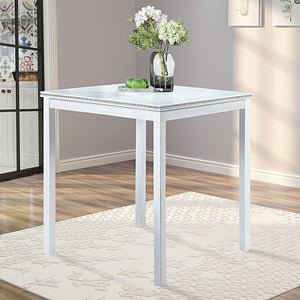 English Elm Wooden Counter Height Square Dining Table Glam Crystal Edge Detail Seats Four White W1998128390