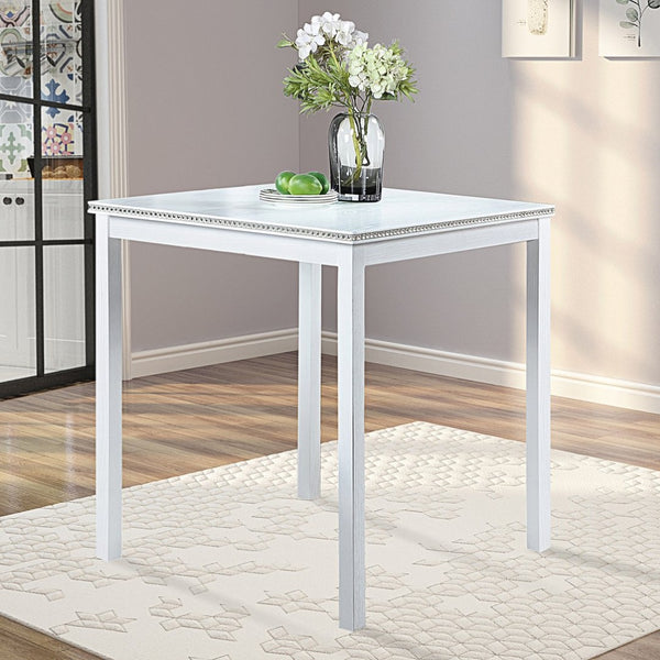 English Elm Wooden Counter Height Square Dining Table Glam Crystal Edge Detail Seats Four White W1998128390