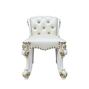 English Elm Vendome Elegant Beige Faux Leather Vanity Stool with Button Tufting, Nailhead Trim & Scrolled Legs B2726P377361