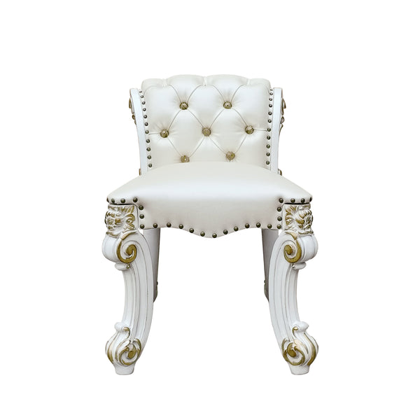 English Elm Vendome Elegant Beige Faux Leather Vanity Stool with Button Tufting, Nailhead Trim & Scrolled Legs B2726P377361