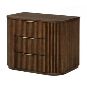 English Elm Fluted Solid Wood 3-drawer Nightstand with Textured Grooves for Modern Bedroom Storage Brown B011P474543