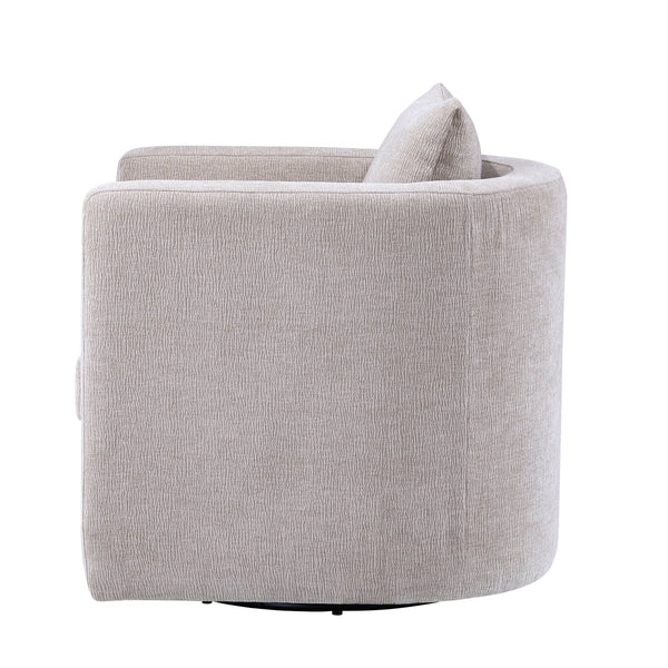 English Elm Sutton Upholstered Linen Swivel Barrel Chair with Pocket Coil Seat, Reversible Cushions & Stain-Resistant Fabric Beige B050P322583