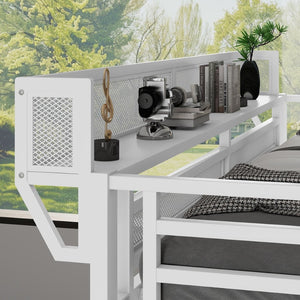 English Elm Twin Xl Loft Bed With Stairs, Storage Shelves & Wardrobe - Space-Saving Metal Bed For Kids & Teens W2580S00050-GIGA