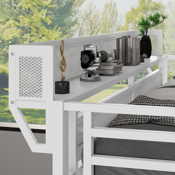 English Elm Twin Xl Loft Bed With Stairs, Storage Shelves & Wardrobe - Space-Saving Metal Bed For Kids & Teens W2580S00050-GIGA