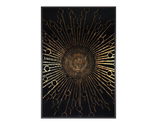 Sunpan Supernova Luxe Art Deco Wall Art - Handcrafted Gold Leaf Sunburst on Glossy Acrylic, 48"x72"