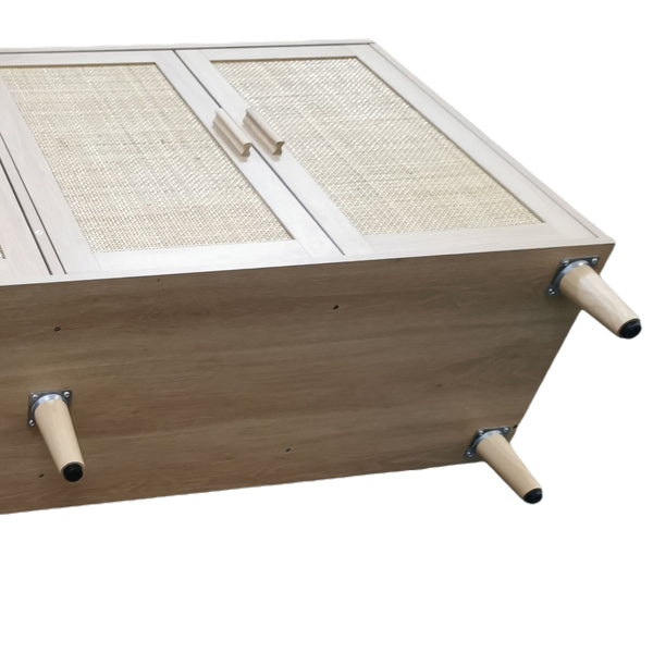 English Elm 62.20"Elegant 4-Door Rattan Storage Cabinet with Solid Wood Legs, Spacious Shelves & Easy Assembly Natural W757P190066