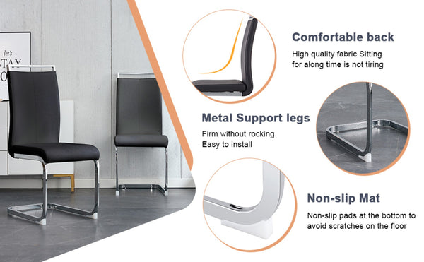 English Elm Table Modern Marble Dining Set - 71"X35.4" Tempered Glass Table With 8 Stylish Black Pu Chairs W1151S02117-GIGA