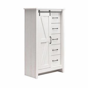 English Elm Alton Farmhouse Chest with Sliding Barn Door Five Drawers and Matte Black Hardware Oak B2733S00019
