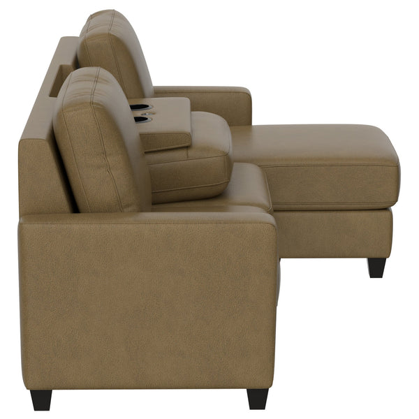 English Elm Wallace & Bay - Brown 2-Piece Sofa with Chaise - Tan Fabric Sectional, Tapered Feet, USB Console & Cup Holders B361P384484