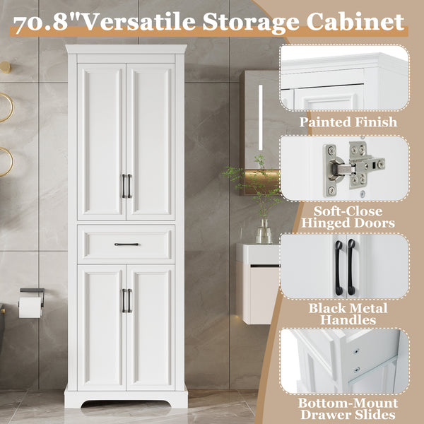 English Elm 70.8" Freestanding Bathroom Vanity with Soft-Close Doors, Adjustable Shelves, Anti-Tip Safety & Sleek Handles N729P335558K