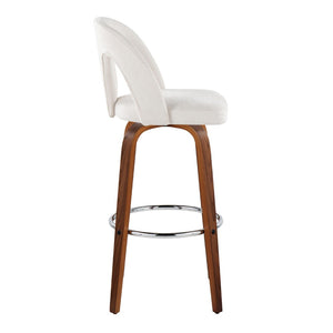 English Elm Fixed-height Swivel Barstools Walnut Bentwood Legs Chrome Footrest Kitchen Set of 2 B202S01880