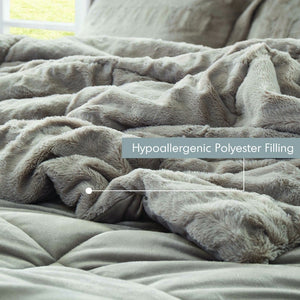 English Elm 3 Piece Shaggy Faux Fur Comforter Set Plush Lodge Style Hypoallergenic Bedding Gray B035P319597