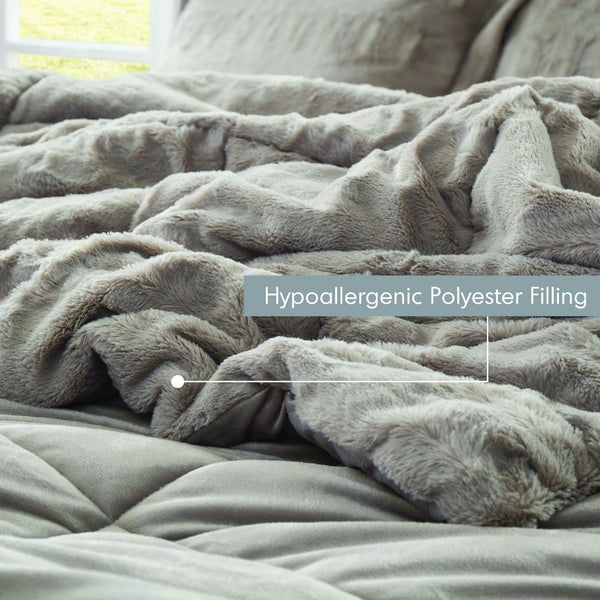 English Elm 3 Piece Shaggy Faux Fur Comforter Set Plush Lodge Style Hypoallergenic Bedding Gray B035P319597