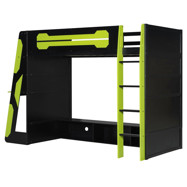 English Elm Twin Gaming Loft Bed with Desk Rgb Lighting and Multi-tier Shelves for Teen Rooms Green LT000160AAG