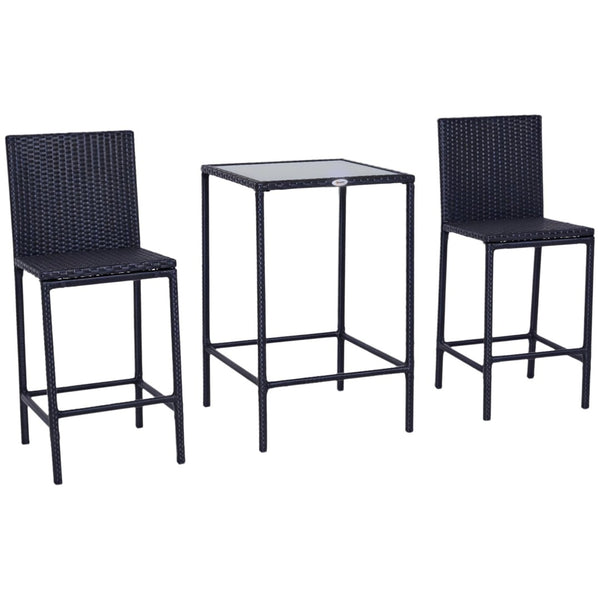 English Elm Rattan Outdoor Bar Set with Wicker Stools and Tempered Glass High Top Table T3971P383560