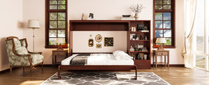 English Elm Queen Murphy Bed with Built-In Shelves, Height-Adjustable Storage & Drawer for Small Spaces Walnut 71.6 L x 21.5 W x 6.1 H N733S309223D