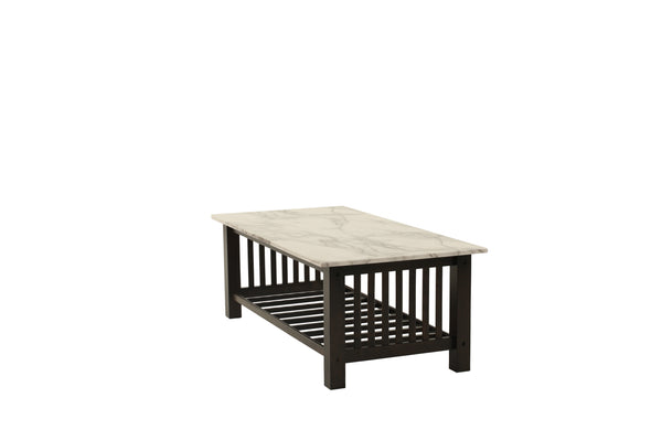 English Elm Modern Faux Marble Top Coffee Table with Antique Finish, Solid Legs & Open Lower Shelf, 47x24x18" Walnut 27 L x 50 W x 6 H B011P395604