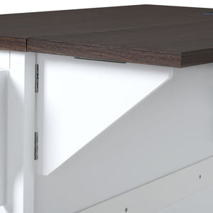 English Elm K&K 54.9" Farmhouse Kitchen Island Cart with Drop Leaf, Charging Station, Barn Doors & Glass Pane White N707P300277W