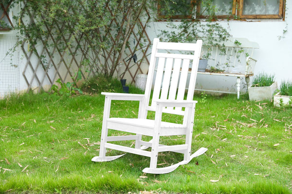 English Elm Oversized Rocking Chair with Wood-Texture Patio Rocker for Adults Ergonomic Weatherproof Seat for Porch White W2103P277202