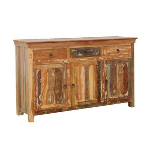 English Elm Mankato Reclaimed Wood farmhouse industrial 3-drawer 3-door accent cabinet with distressed charm and storage B062P353467