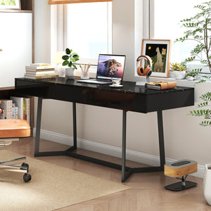English Elm Modern Black Elegant 70.87" Computer Desk with Y-Shape Metal Legs, Spacious Top for Work & Study W331P286651